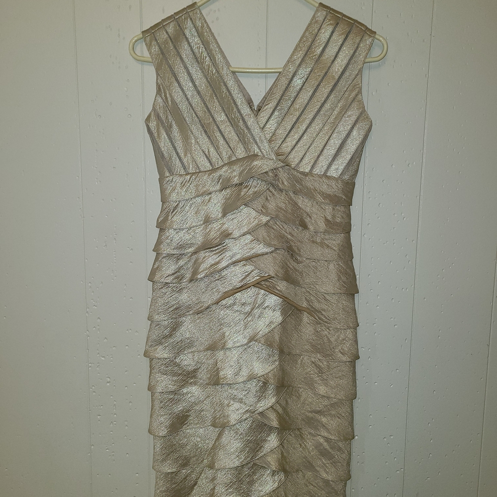Adrianna Papell Gold Layered Midi Dress